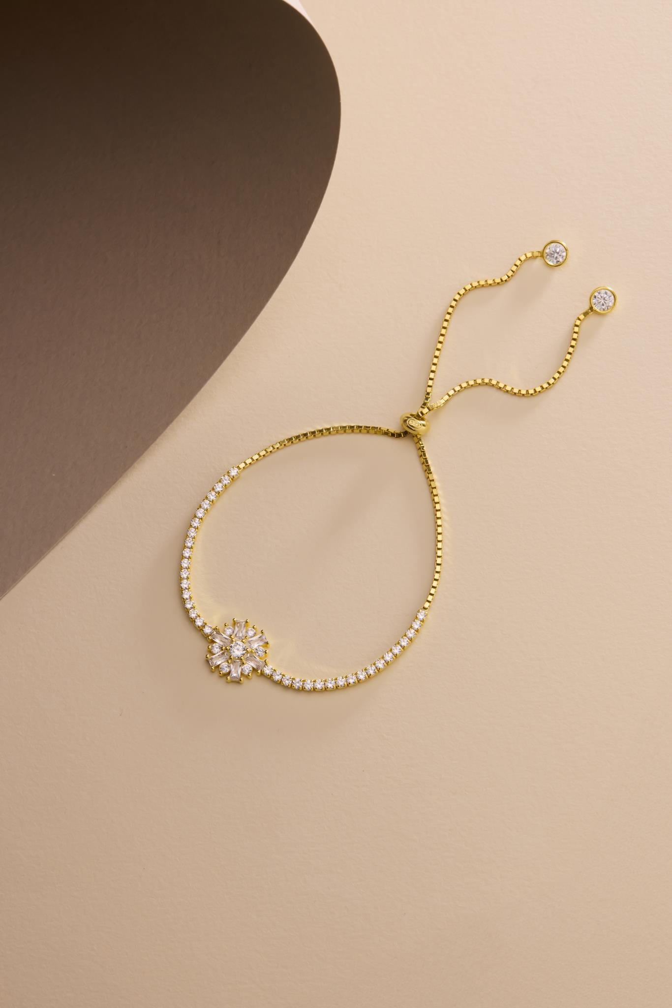 925 Ayar Gümüş Gold Kaplama Ayarlanabilir Asansörlü Su Yolu Çiçek Model Bileklik