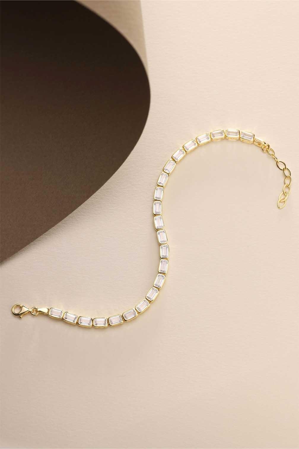 925 Ayar Gümüş Gold Kaplama Baget Taşlı Suyolu Bileklik 