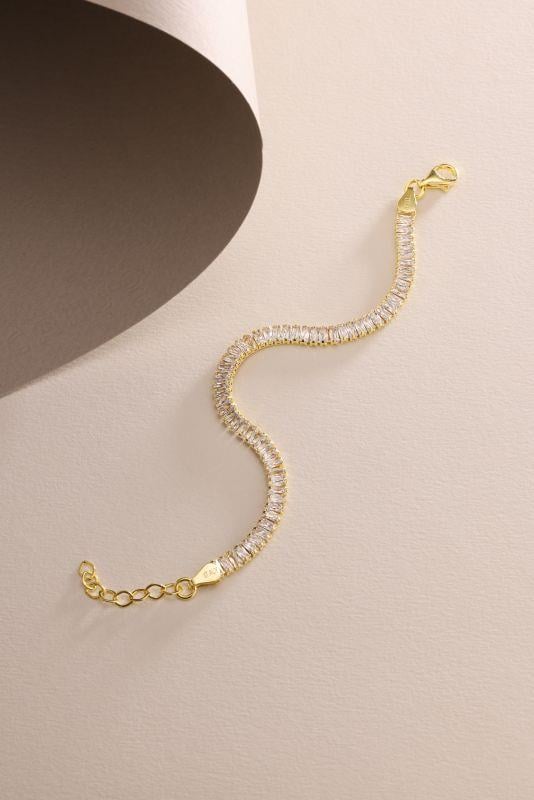925 Ayar Gümüş Gold Kaplama Baget Taşlı Suyolu Model Bileklik 