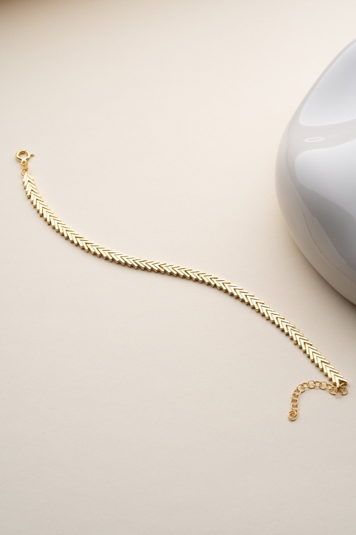 925 Ayar Gümüş Gold Kaplama Balık Sırtı Model Bileklik