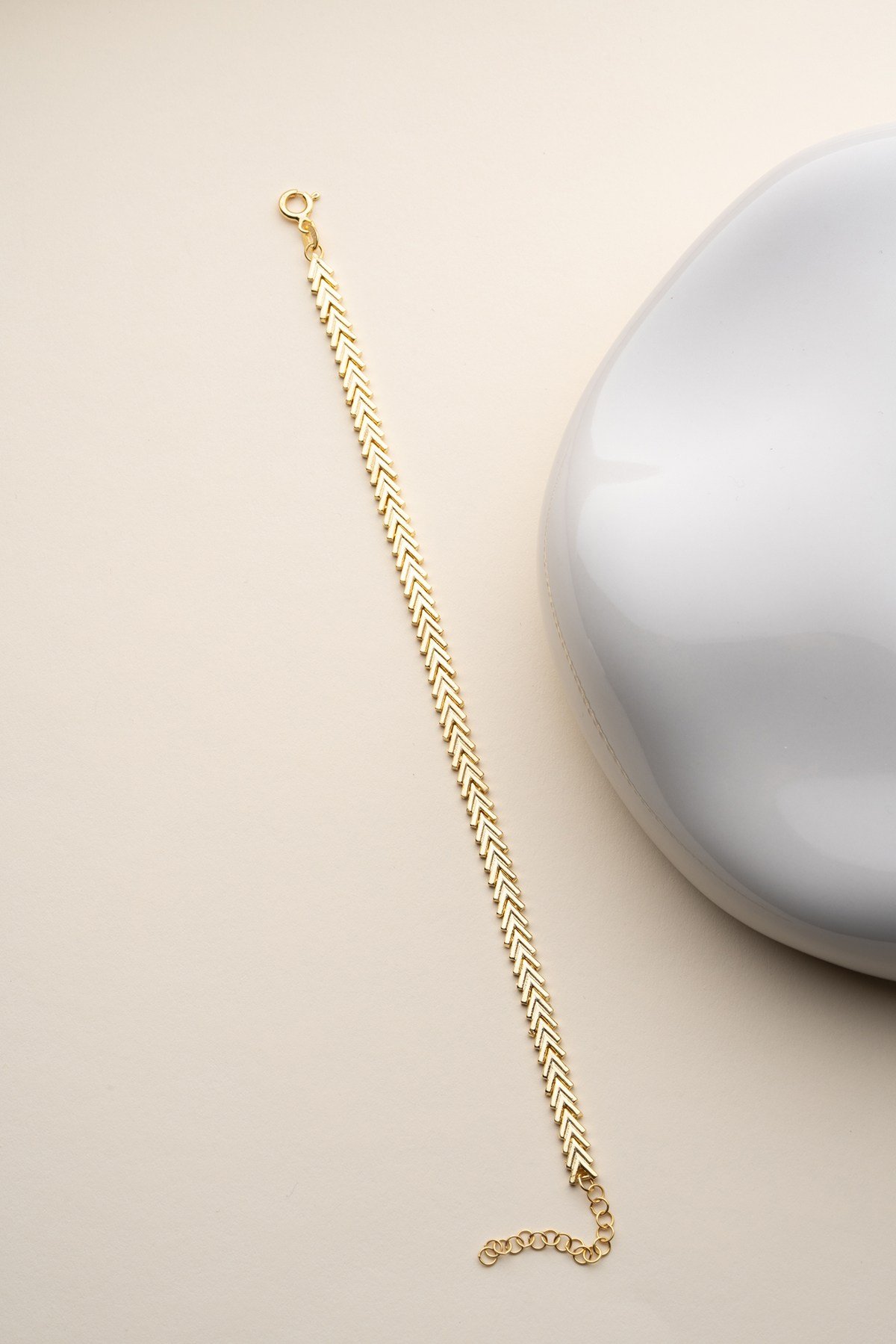 925 Ayar Gümüş Gold Kaplama Balık Sırtı Model Bileklik