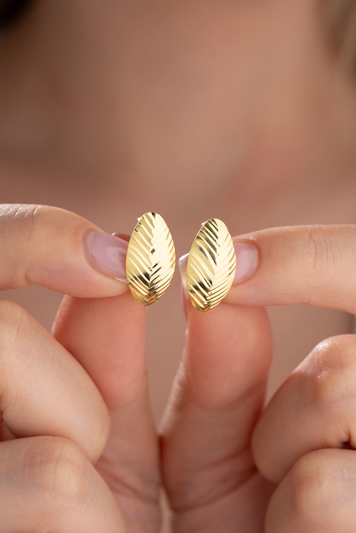 925 Ayar Gümüş Gold Kaplama Başak Desenli Küpe