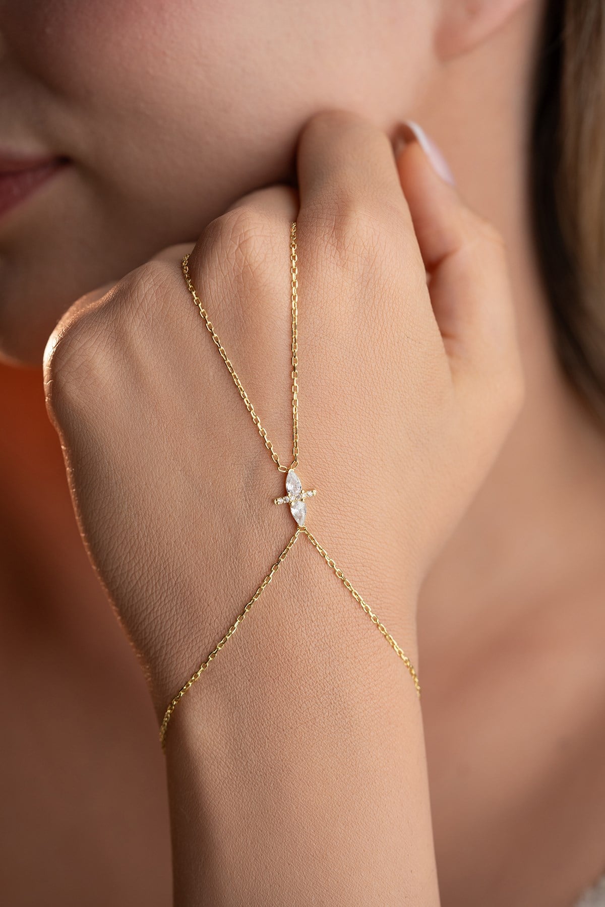 925 Ayar Gümüş Gold Kaplama Çift Damla Taşlı Model Şahmeran Bileklik 