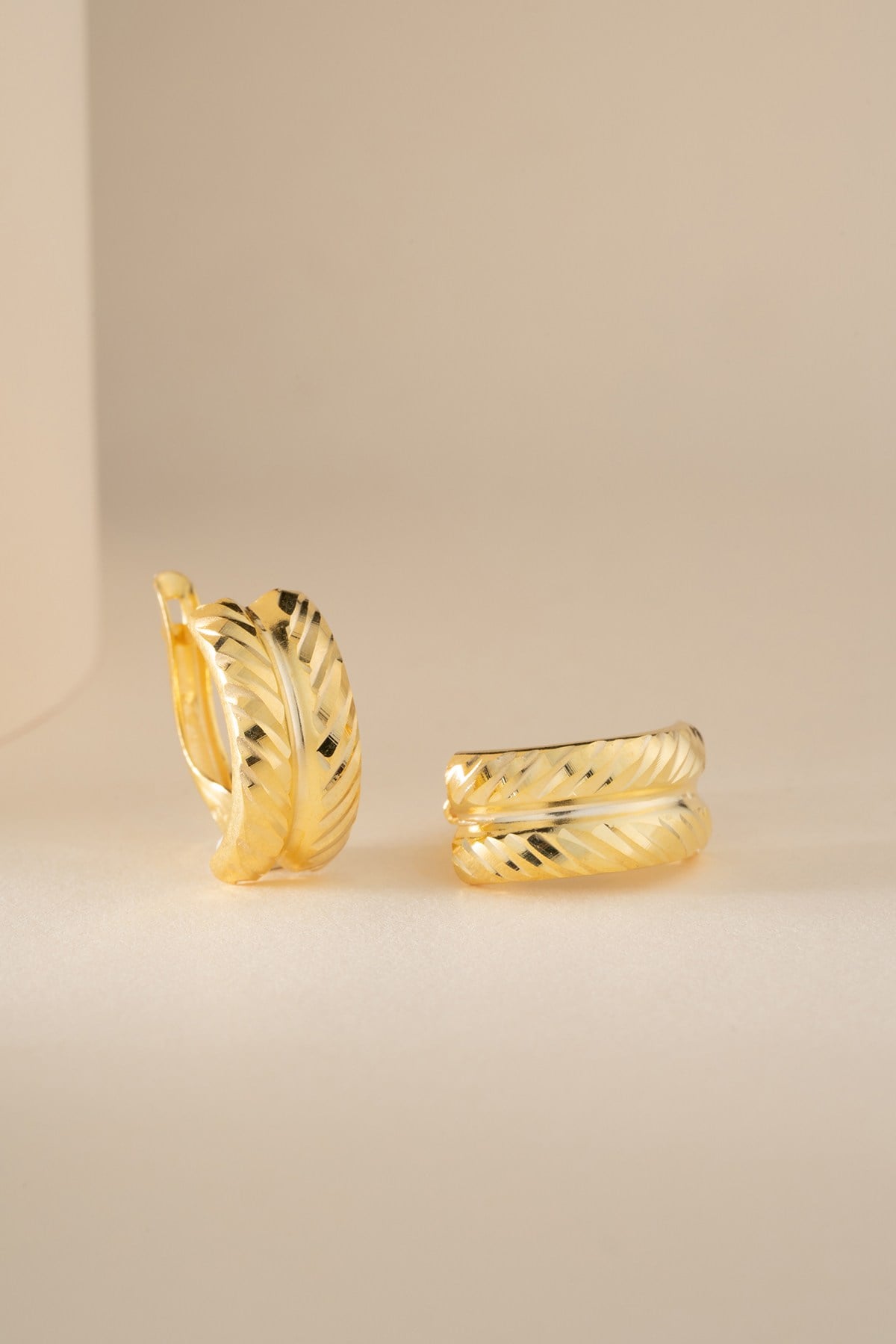 925 Ayar Gümüş Gold Kaplama Çift Şeritli Balık Sırtı Model Küpe