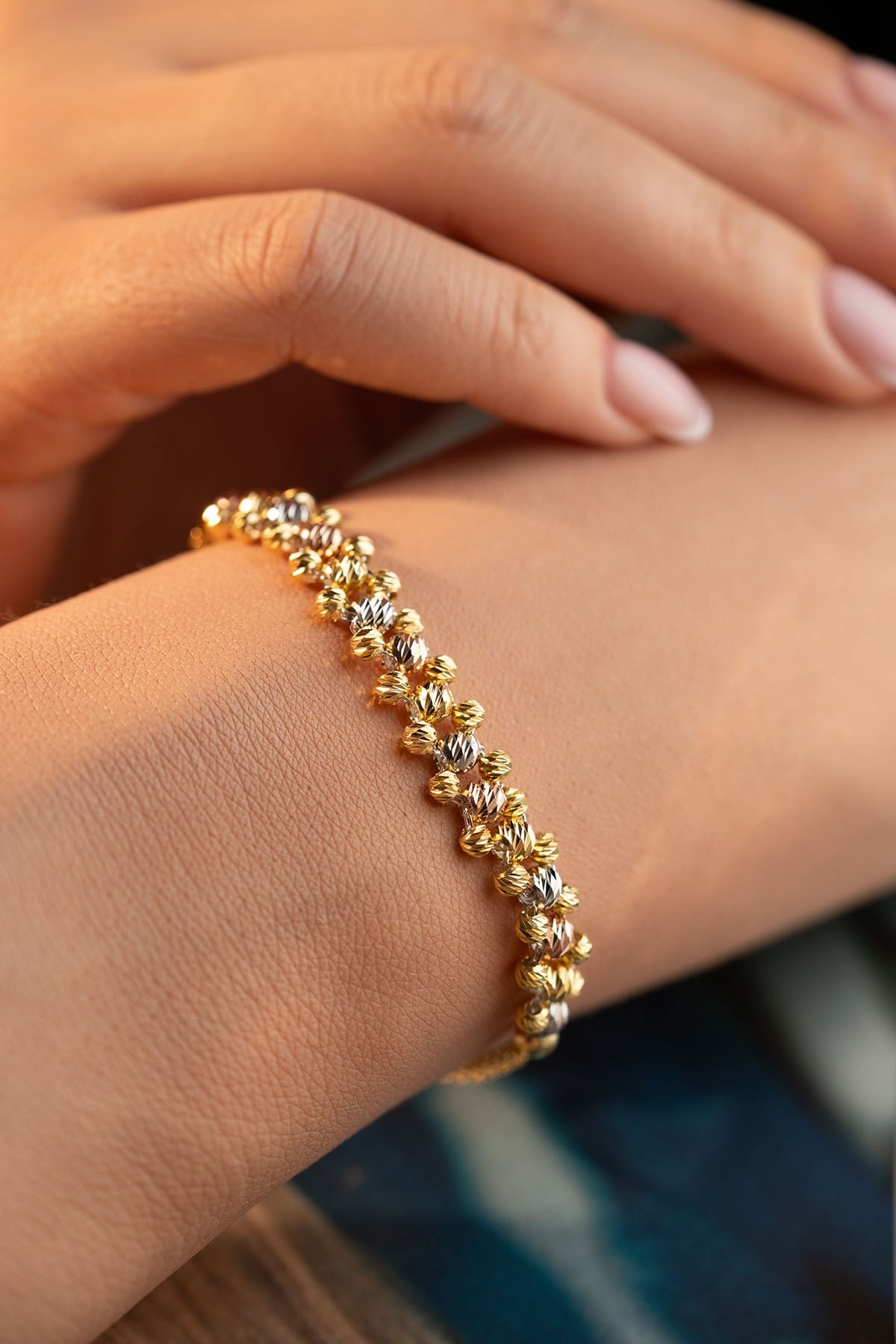 925 Ayar Gümüş Gold Kaplama Dorika Toplu Balık sırtı Model Bileklik