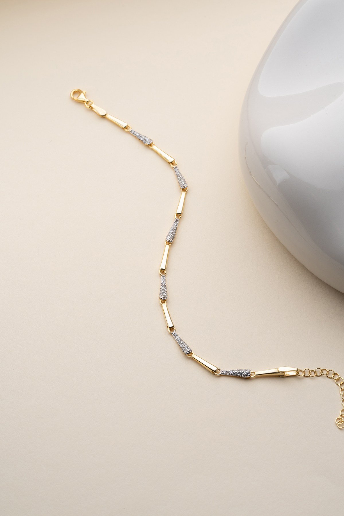 925 Ayar Gümüş Gold Kaplama Geometrik Çubuk Model Bileklik