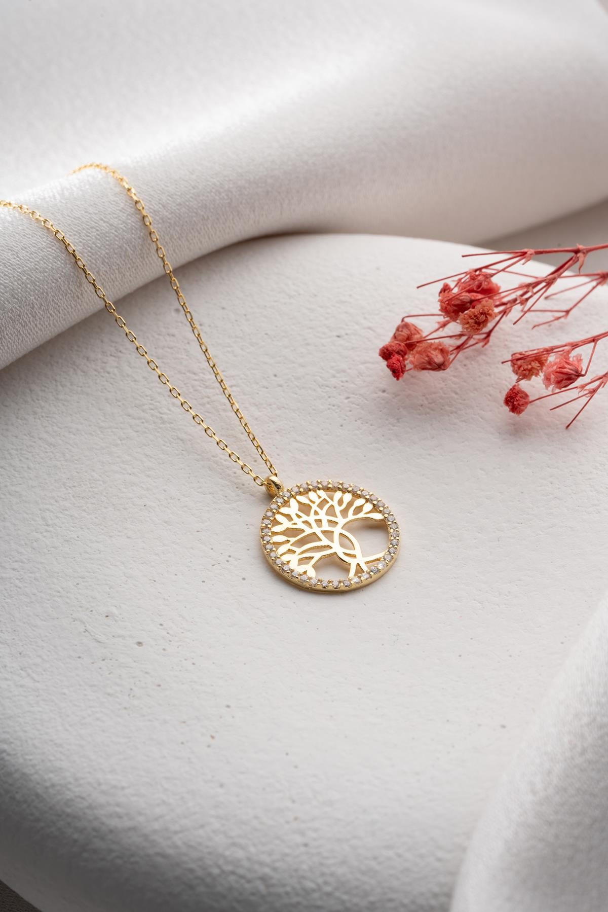 925 Ayar Gümüş Gold Kaplama Hayat Ağacı Kolye