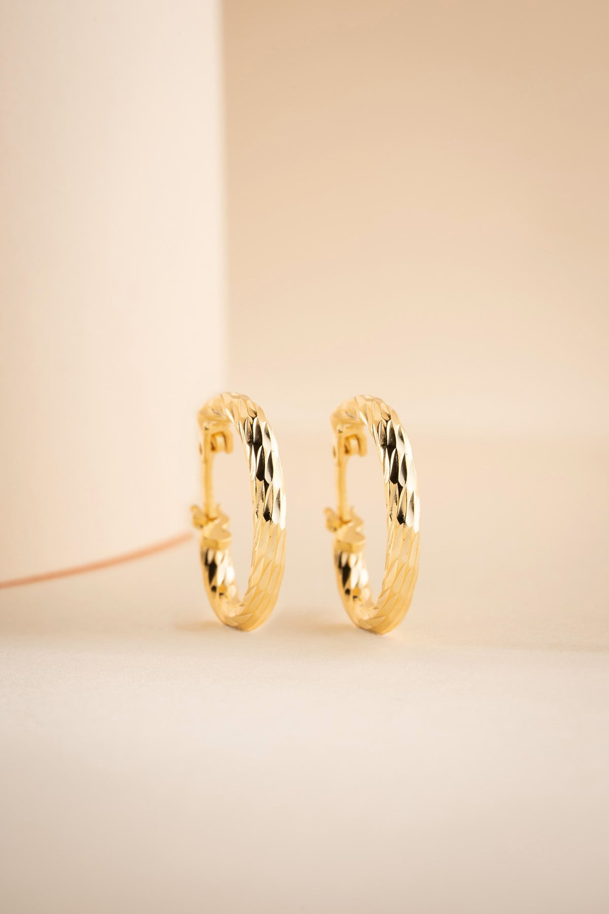 925 Ayar Gümüş Gold Kaplama Kalemli 15 mm Şarnel Halka Küpe
