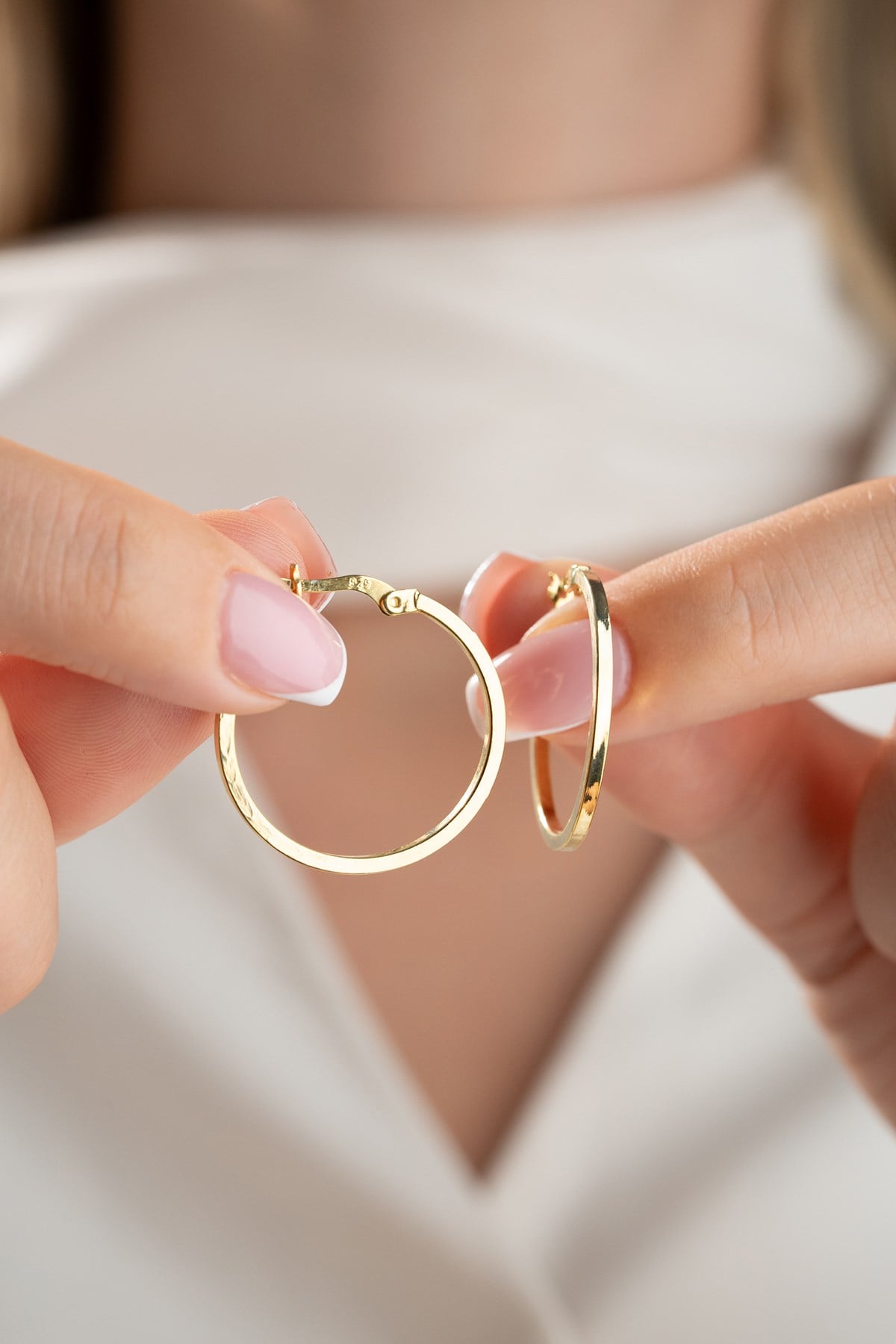 925 Ayar Gümüş Gold Kaplama Köşeli 25 mm Halka Şarnel Halka Küpe