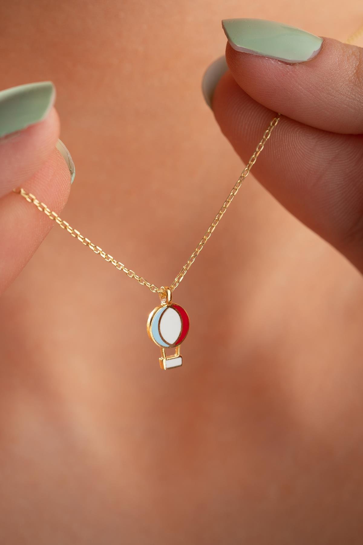 925 Ayar Gümüş Gold Kaplama Mineli Minimal Balon Kolye