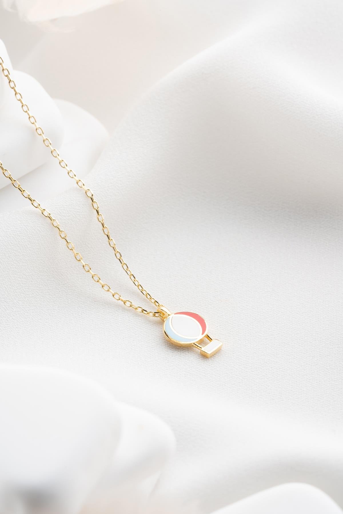 925 Ayar Gümüş Gold Kaplama Mineli Minimal Balon Kolye