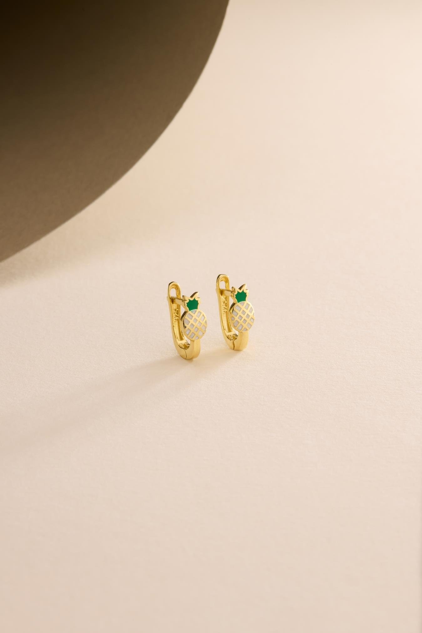 925 Ayar Gümüş Gold Kaplama Minik Ananas Model Çocuk Küpe