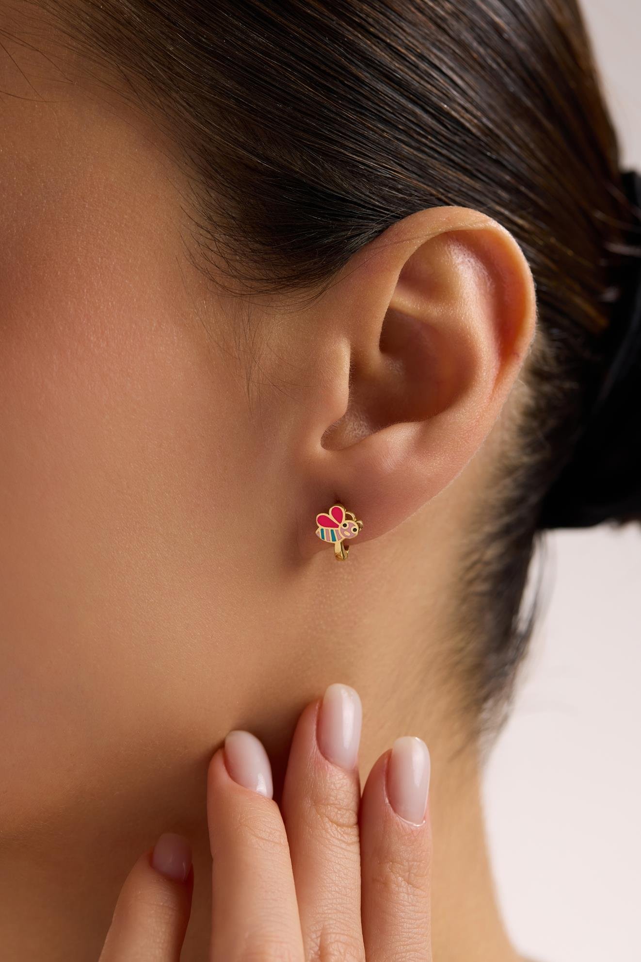 925 Ayar Gümüş Gold Kaplama Minik Arı Model Çocuk Küpe