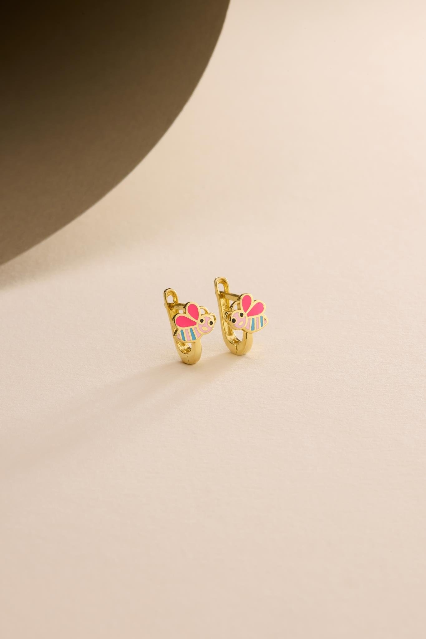 925 Ayar Gümüş Gold Kaplama Minik Arı Model Çocuk Küpe