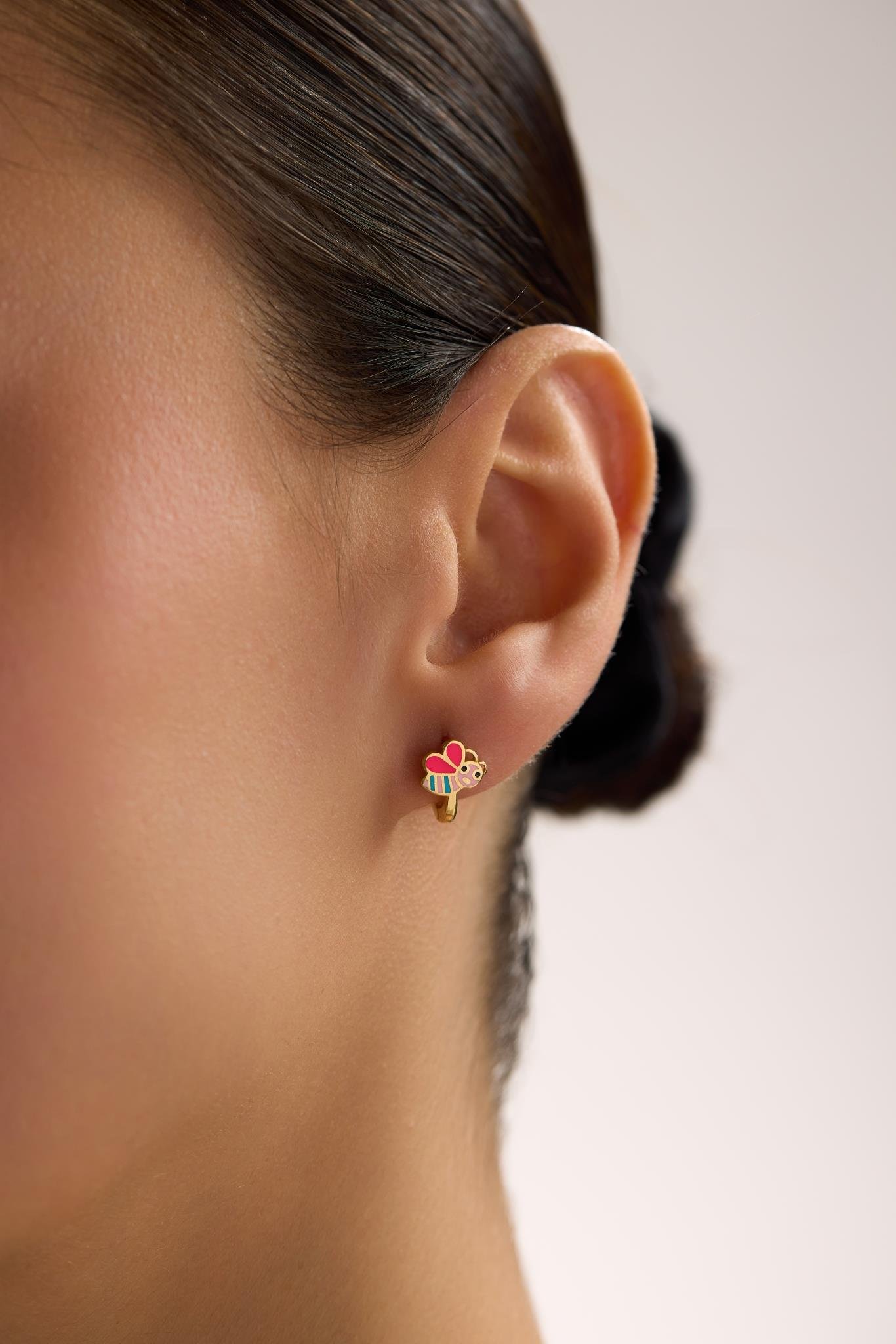 925 Ayar Gümüş Gold Kaplama Minik Arı Model Çocuk Küpe