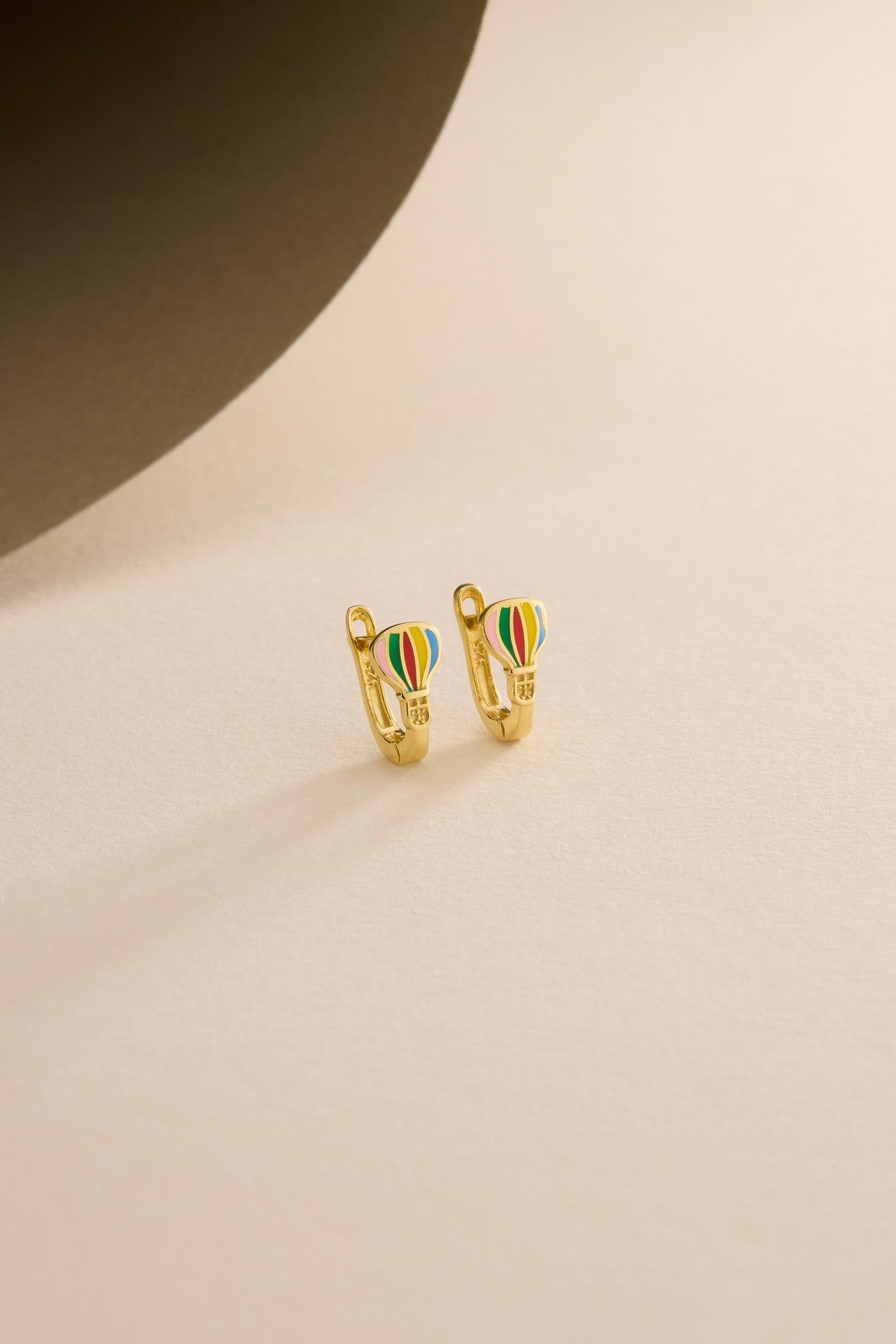 925 Ayar Gümüş Gold Kaplama Minik Balon Model Çocuk Küpe