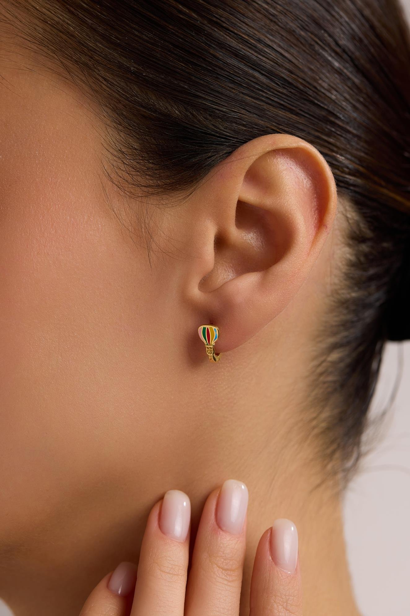 925 Ayar Gümüş Gold Kaplama Minik Balon Model Çocuk Küpe