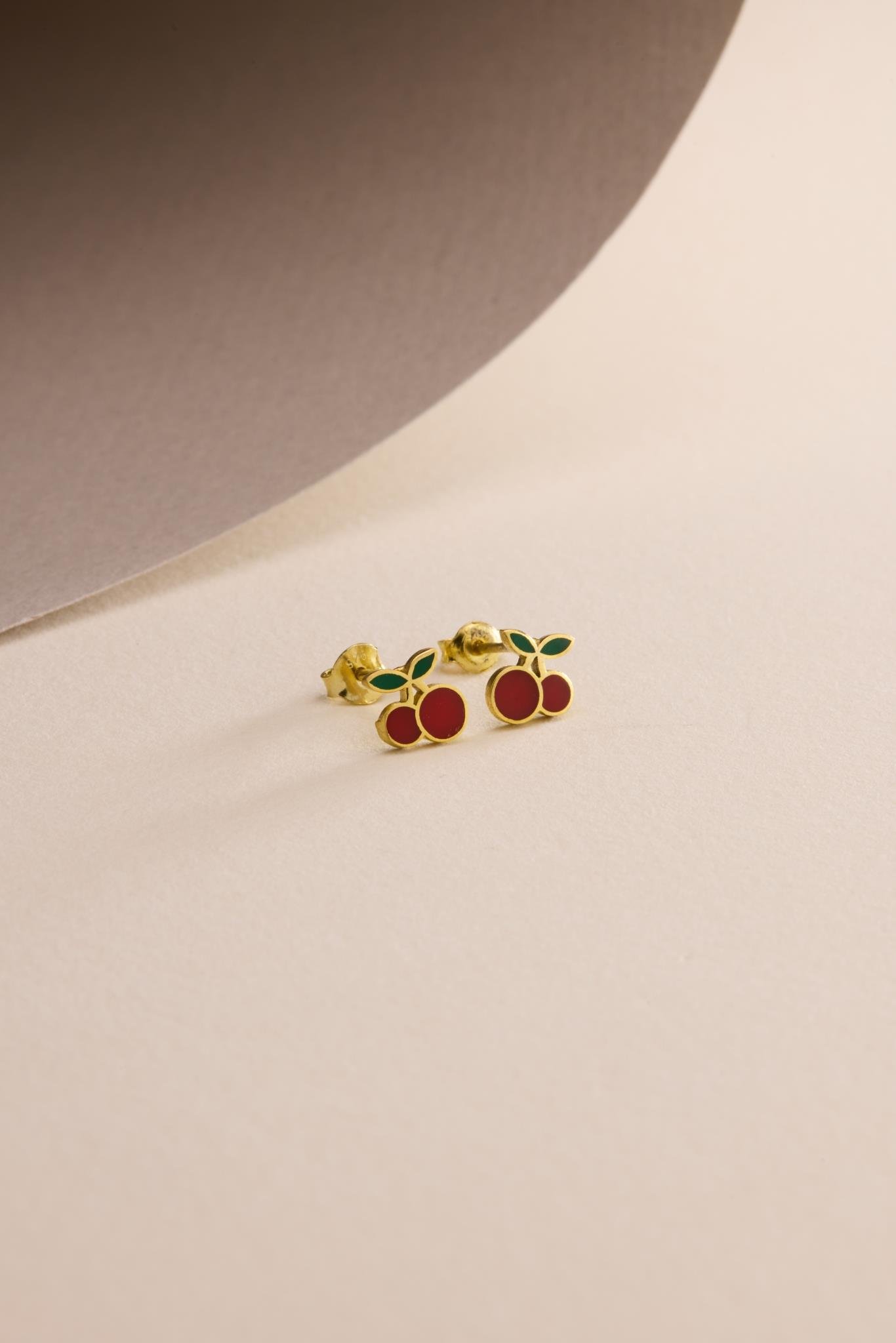 925 Ayar Gümüş Gold Kaplama Minik Kiraz Küpe