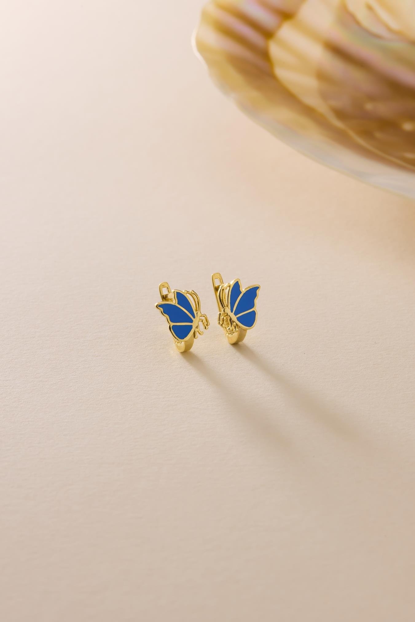 925 Ayar Gümüş Gold Kaplama Minik Mavi Kelebek Model Çocuk Küpe