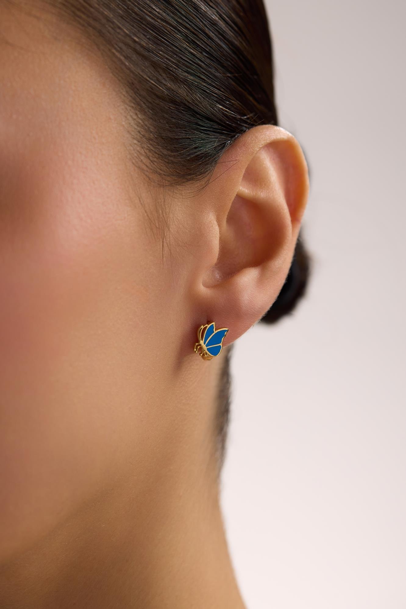 925 Ayar Gümüş Gold Kaplama Minik Mavi Kelebek Model Çocuk Küpe