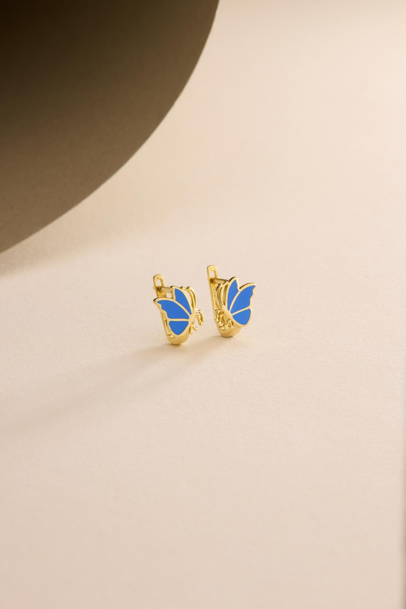 925 Ayar Gümüş Gold Kaplama Minik Mavi Kelebek Model Çocuk Küpe