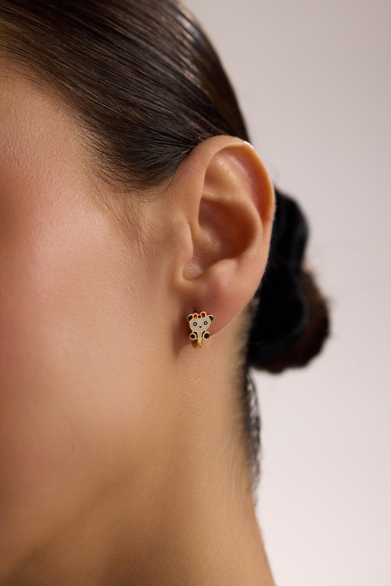 925 Ayar Gümüş Gold Kaplama Minik Panda Model Çocuk Küpe