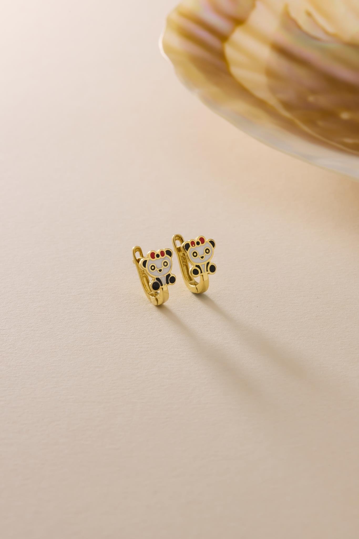 925 Ayar Gümüş Gold Kaplama Minik Panda Model Çocuk Küpe