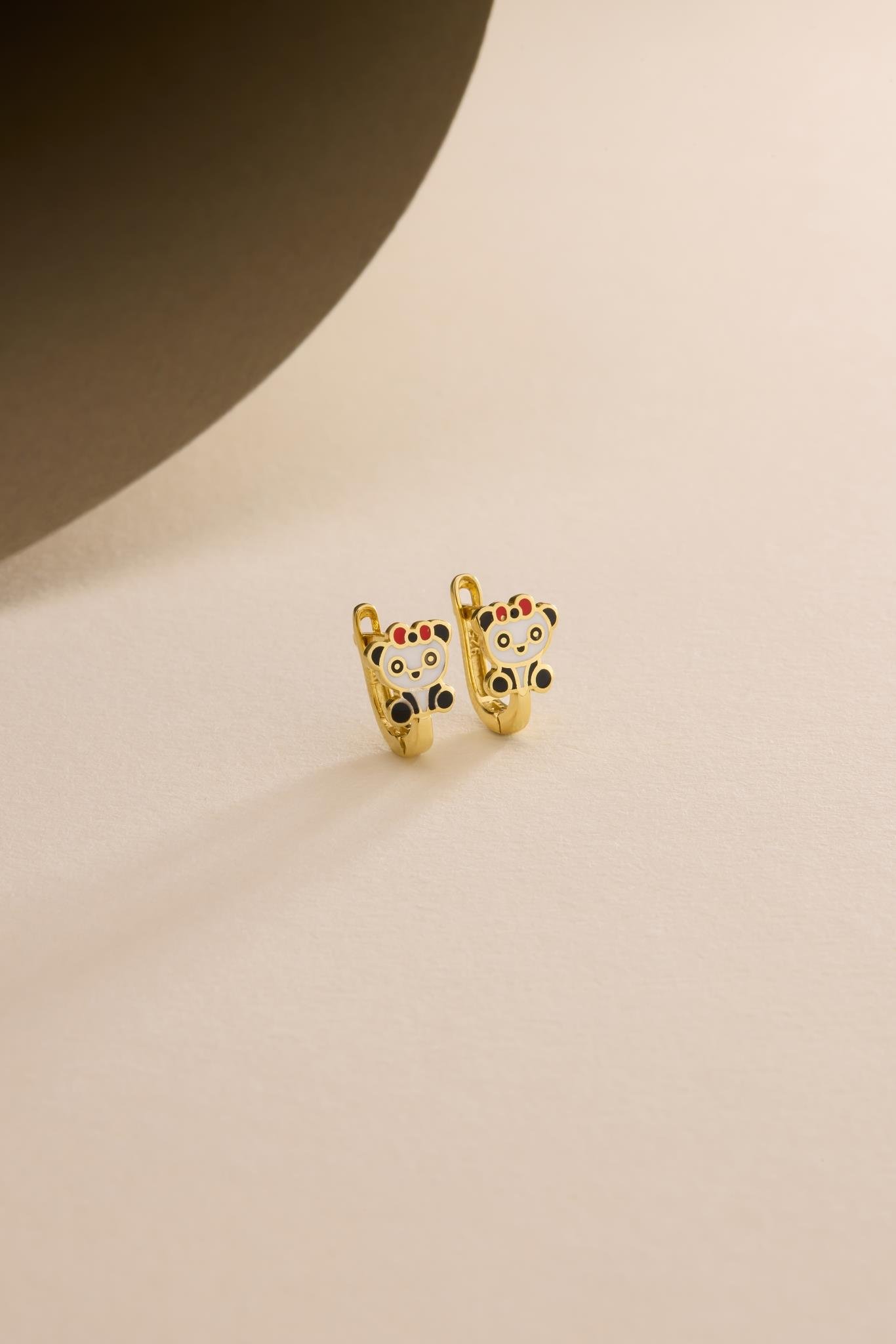 925 Ayar Gümüş Gold Kaplama Minik Panda Model Çocuk Küpe