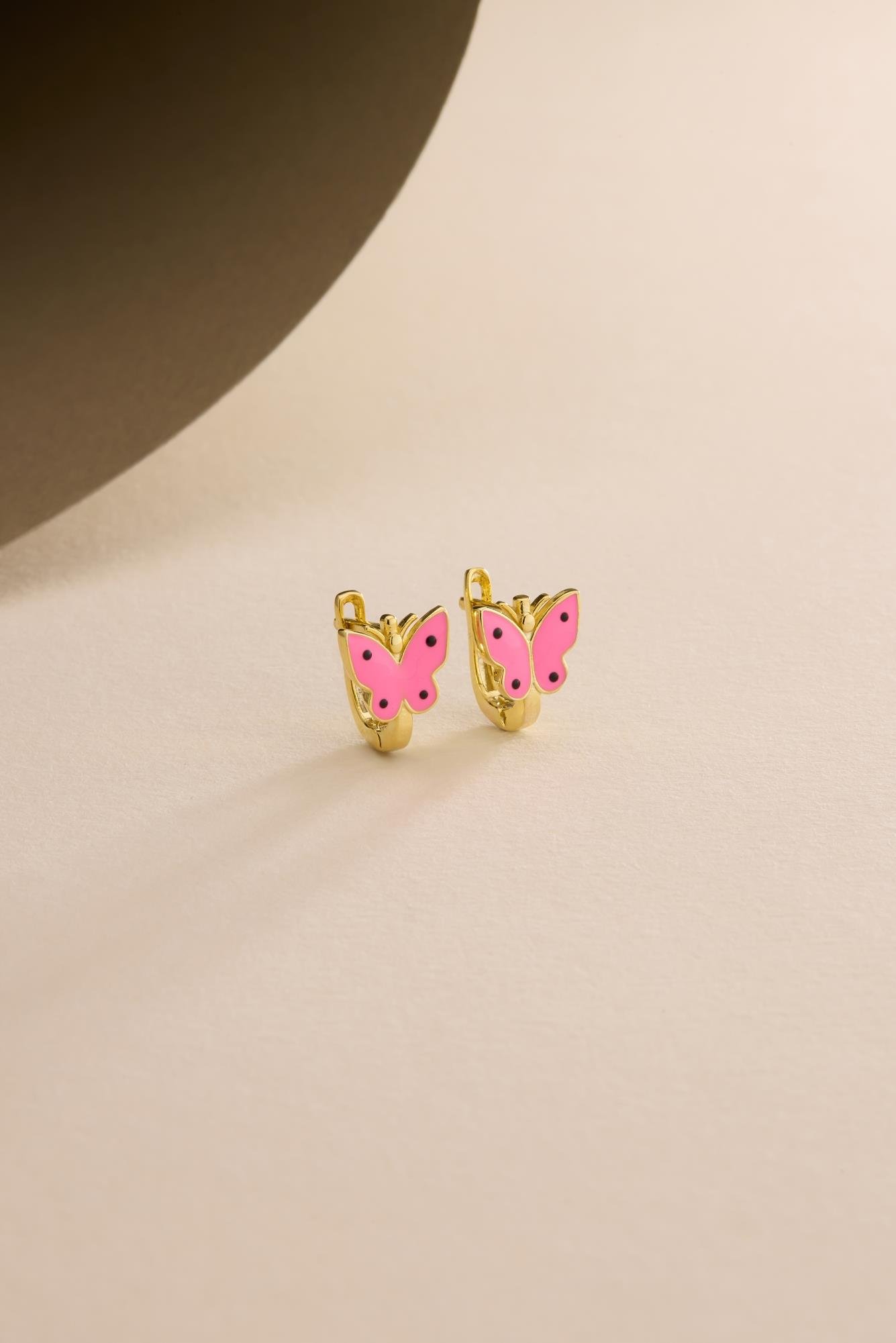 925 Ayar Gümüş Gold Kaplama Minik Pembe Kelebek Model Çocuk Küpe