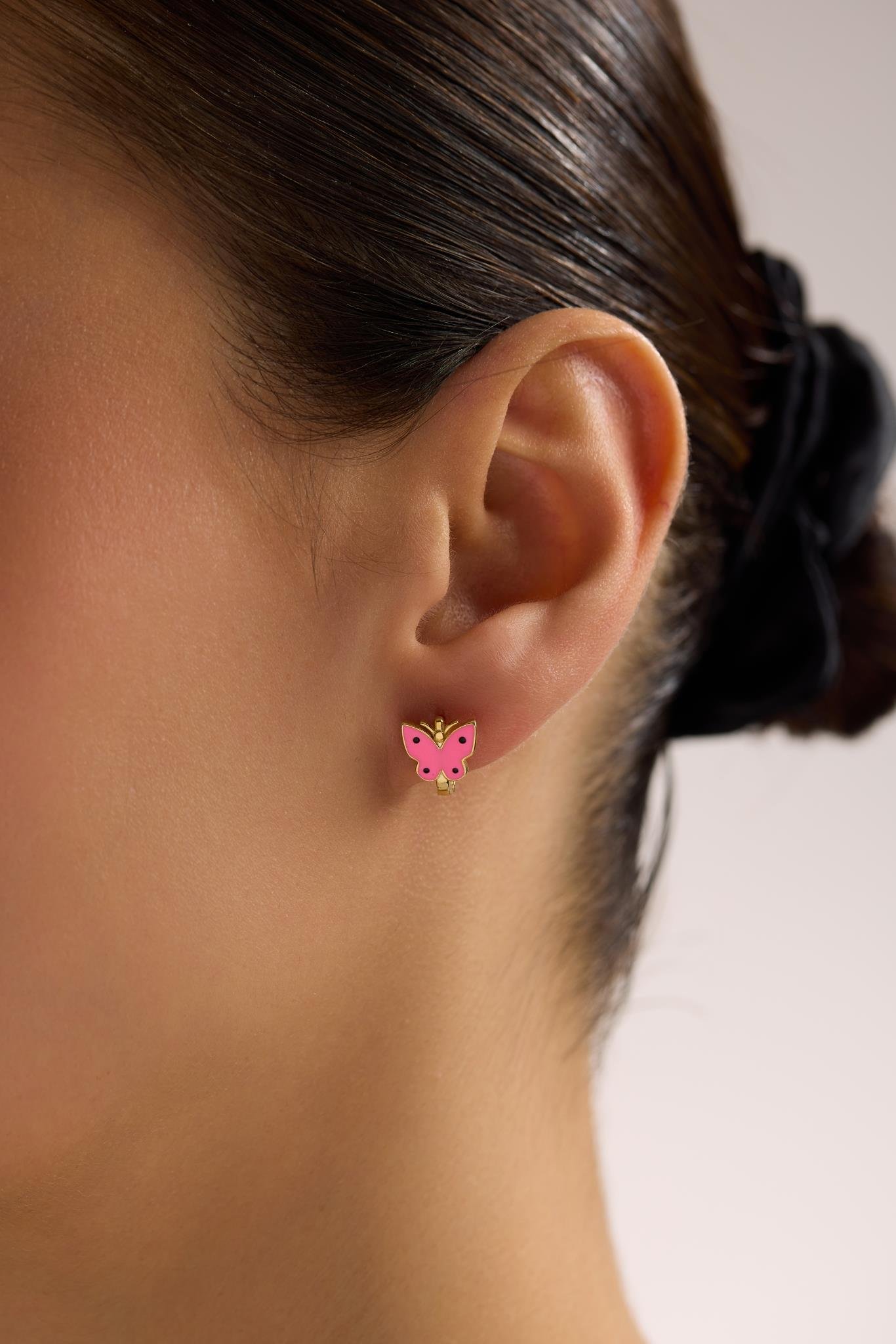 925 Ayar Gümüş Gold Kaplama Minik Pembe Kelebek Model Çocuk Küpe