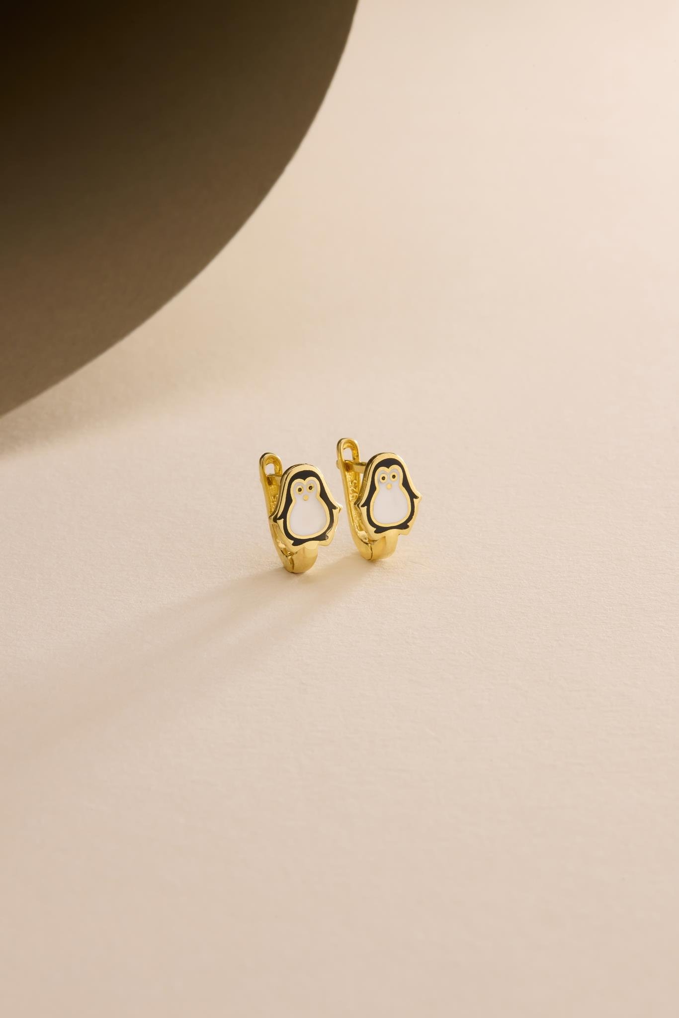 925 Ayar Gümüş Gold Kaplama Minik Penguen Model Çocuk Küpe