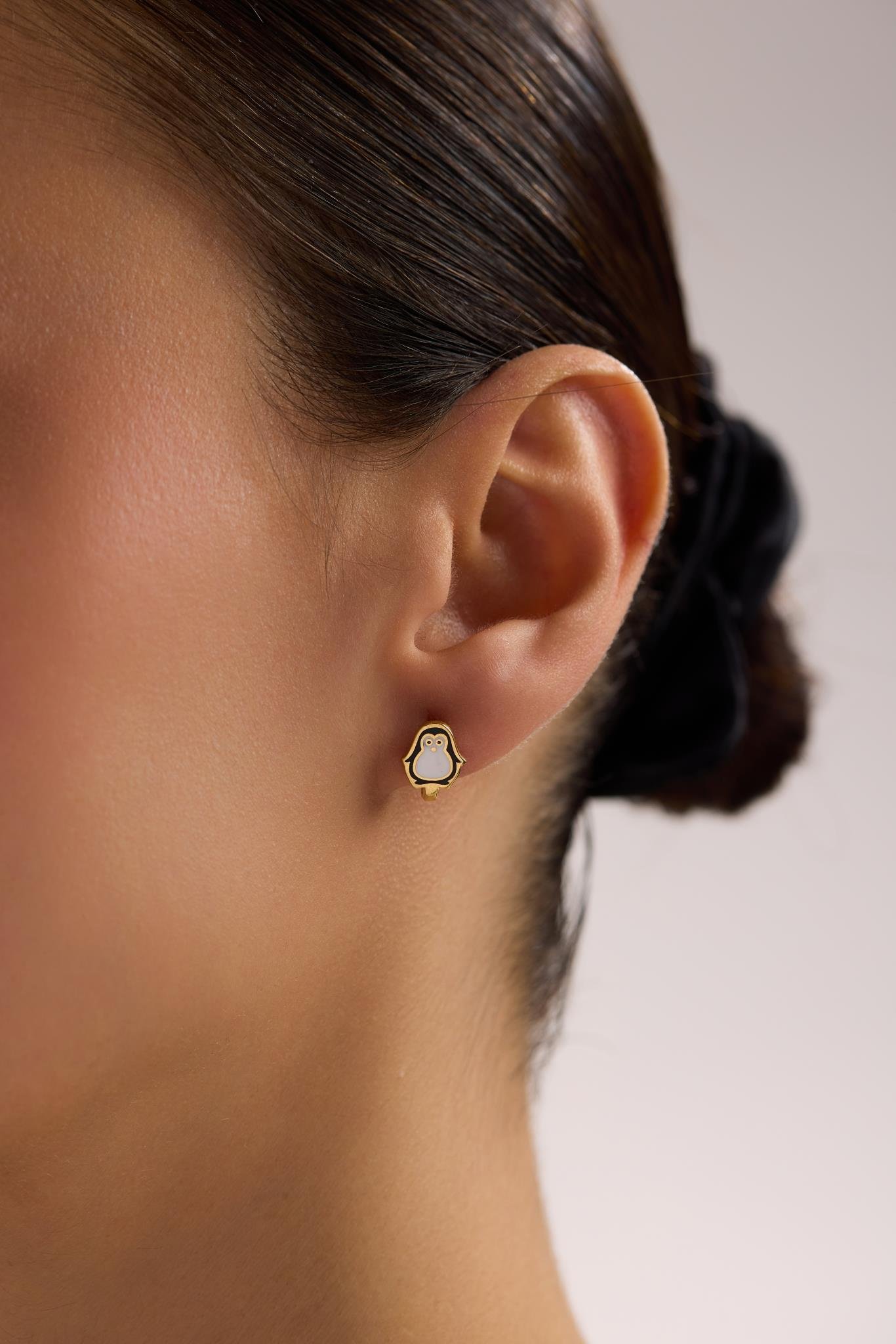 925 Ayar Gümüş Gold Kaplama Minik Penguen Model Çocuk Küpe