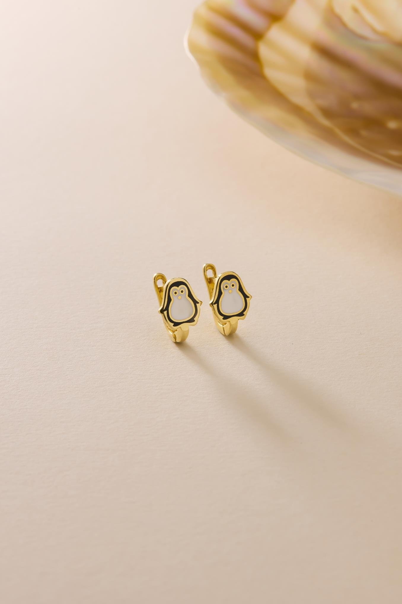 925 Ayar Gümüş Gold Kaplama Minik Penguen Model Çocuk Küpe