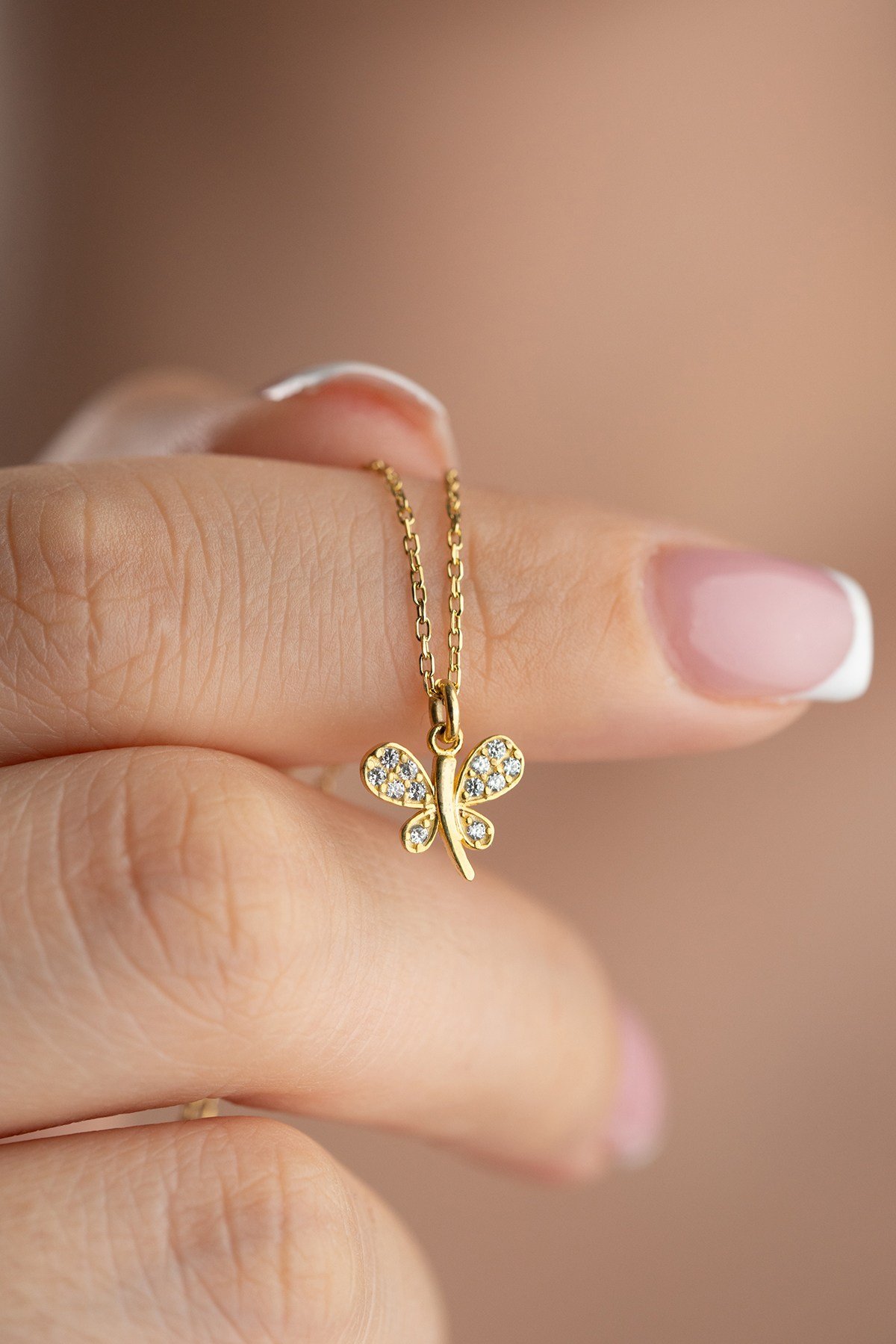925 Ayar Gümüş Gold Kaplama Minik Yusufçuk Kolye