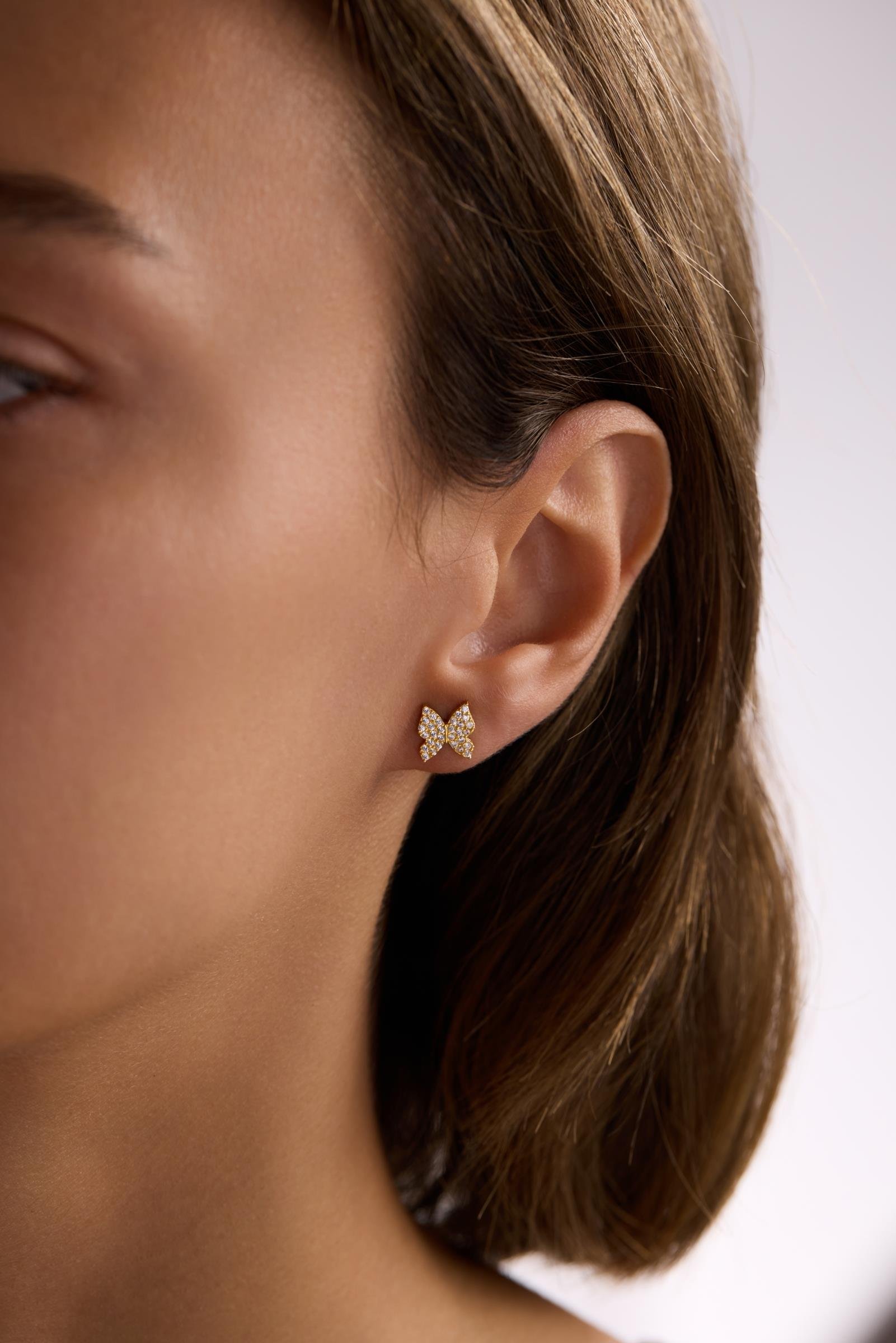 925 Ayar Gümüş Gold Kaplama Minik zirkon Taşlı Kelebek Küpe