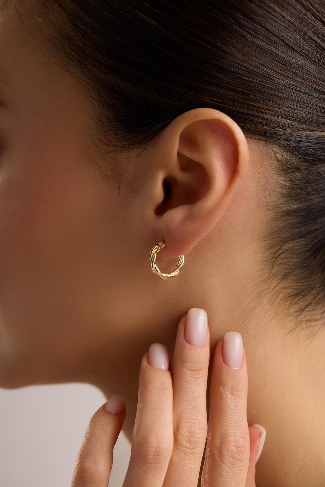 925 Ayar Gümüş Gold Kaplama Minimal 15 mm Halka Çift Sarmal Şarnel Küpe