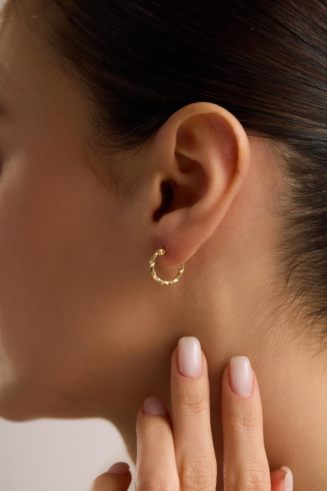 925 Ayar Gümüş Gold Kaplama Minimal 15 mm Halka Burgu Şarnel Küpe