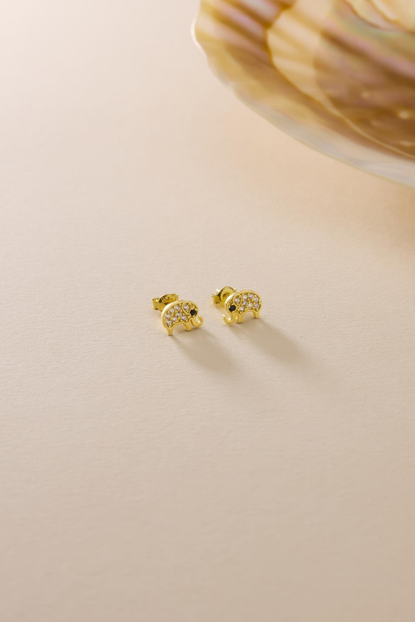 925 Ayar Gümüş Gold Kaplama Minimal Fil Küpe