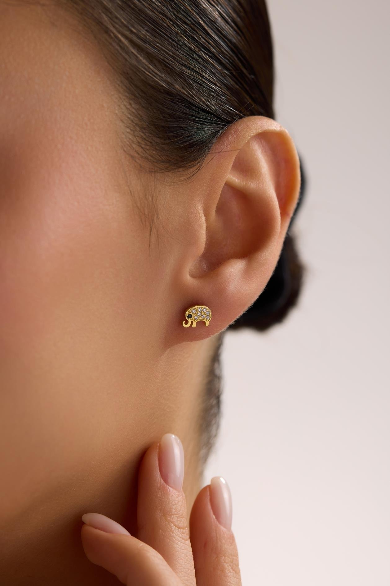 925 Ayar Gümüş Gold Kaplama Minimal Fil Küpe