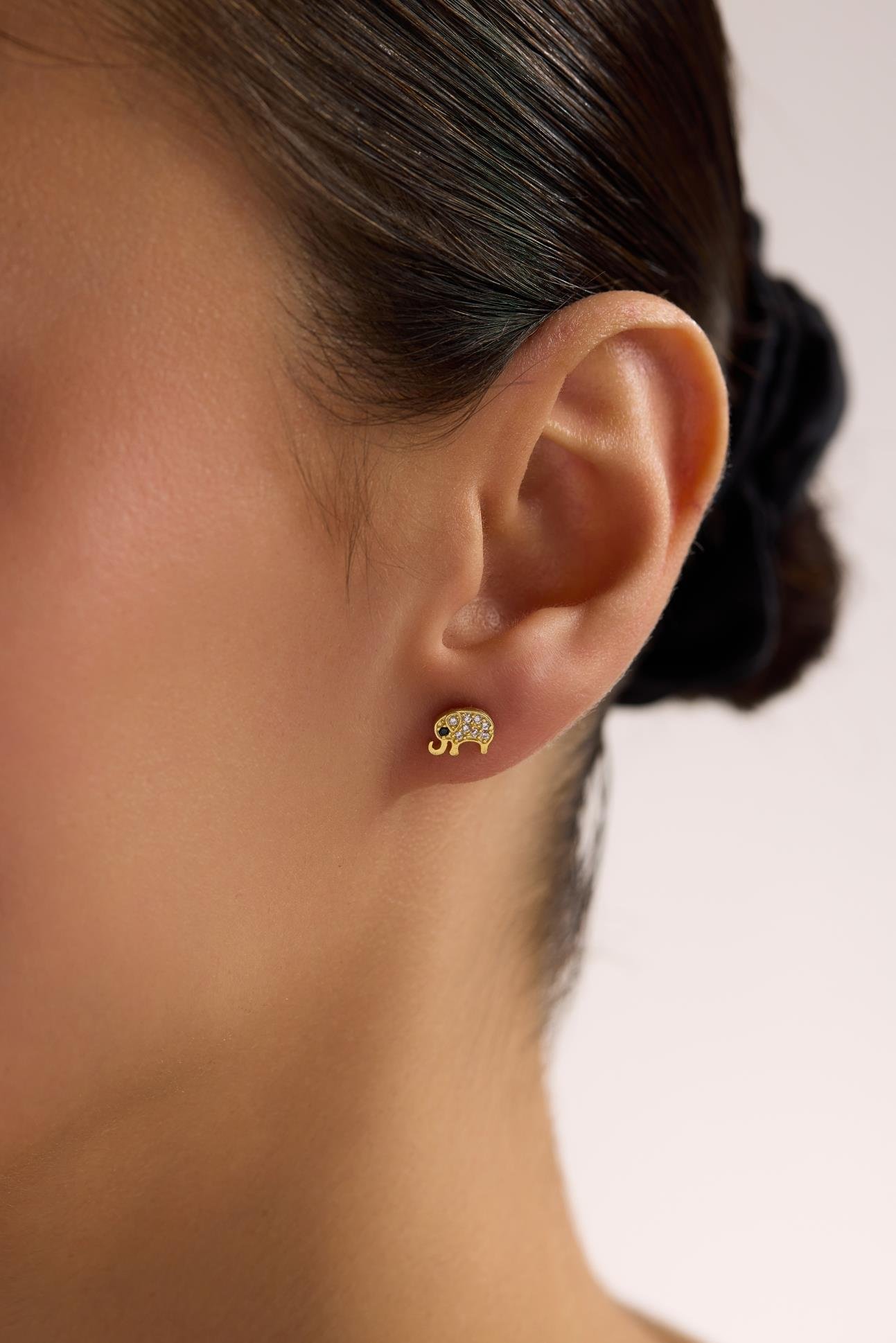 925 Ayar Gümüş Gold Kaplama Minimal Fil Küpe