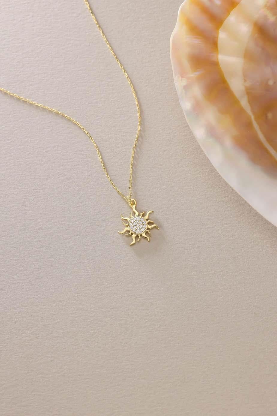 925 Ayar Gümüş Gold Kaplama Minimal Güneş Kolye