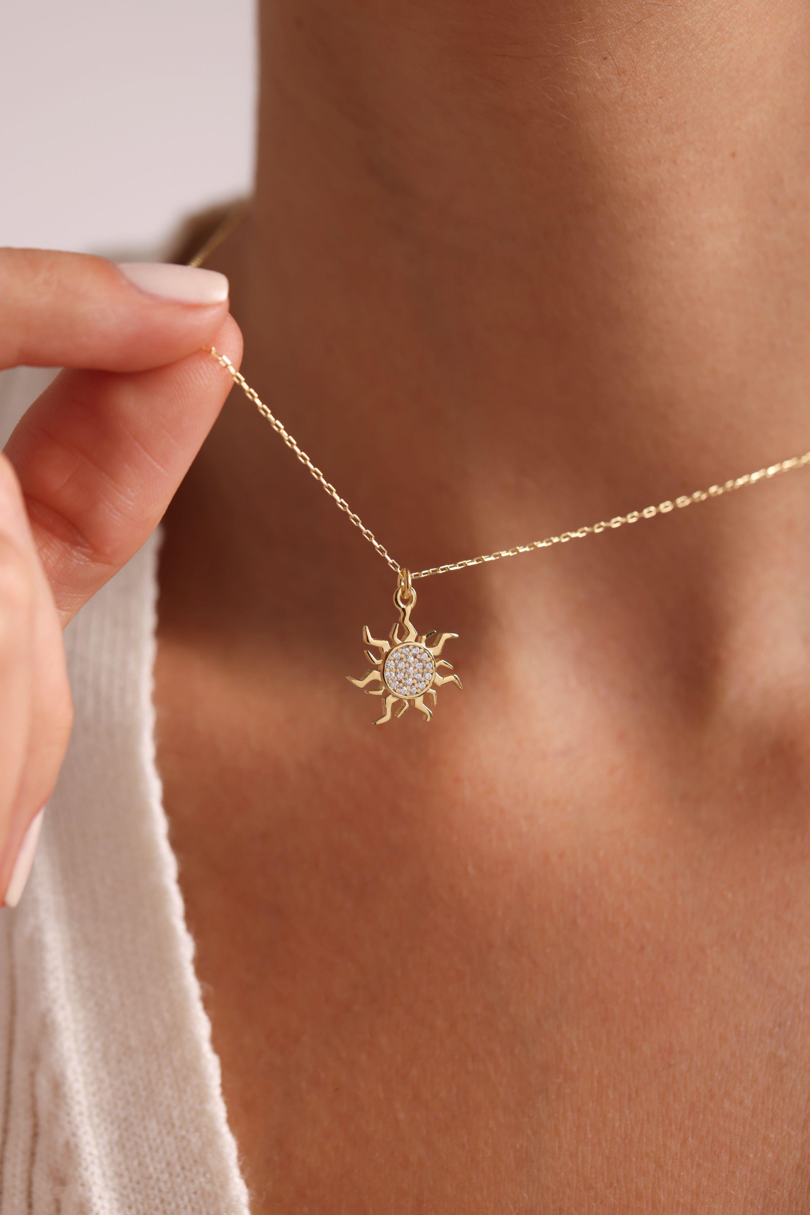 925 Ayar Gümüş Gold Kaplama Minimal Güneş Kolye