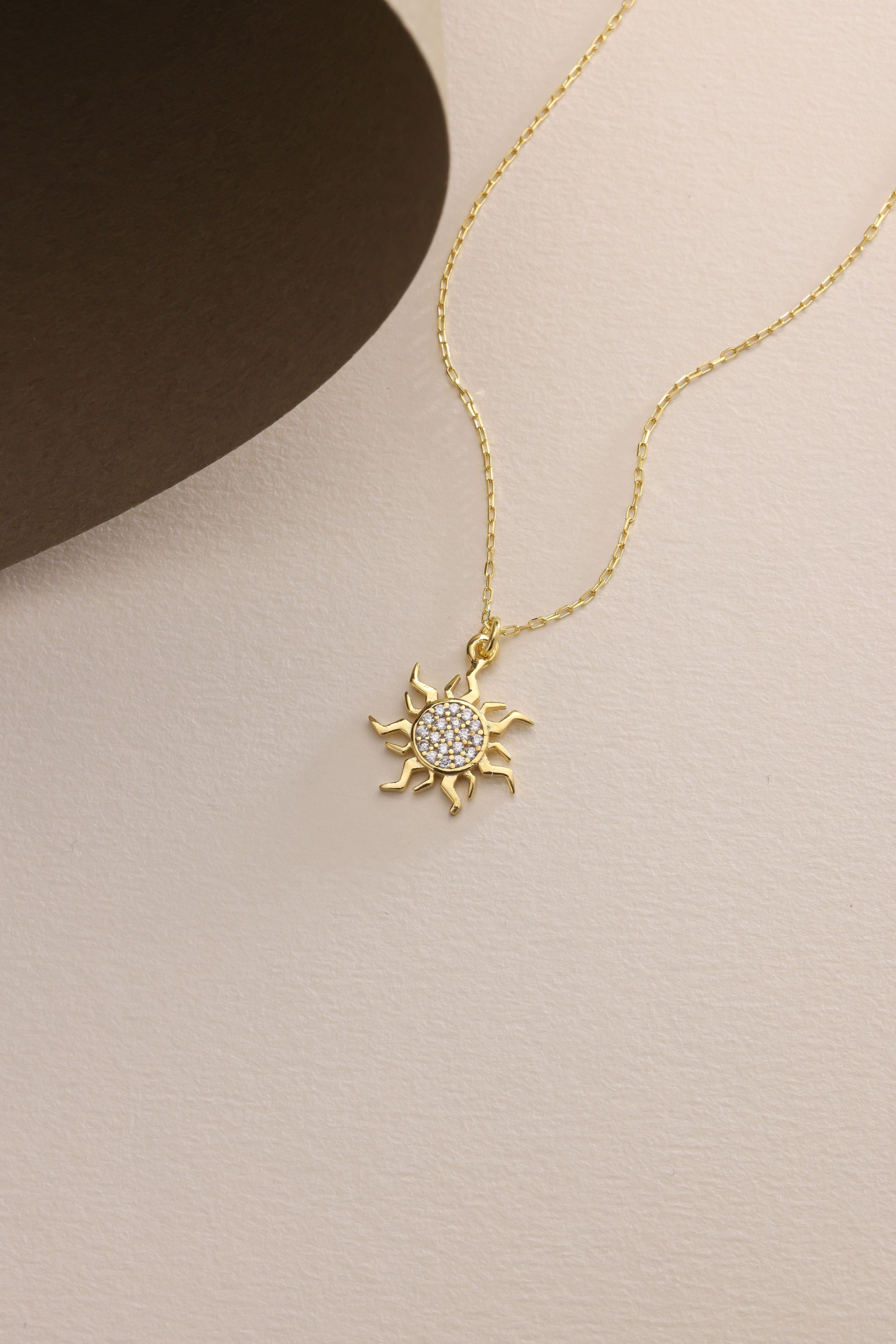 925 Ayar Gümüş Gold Kaplama Minimal Güneş Kolye