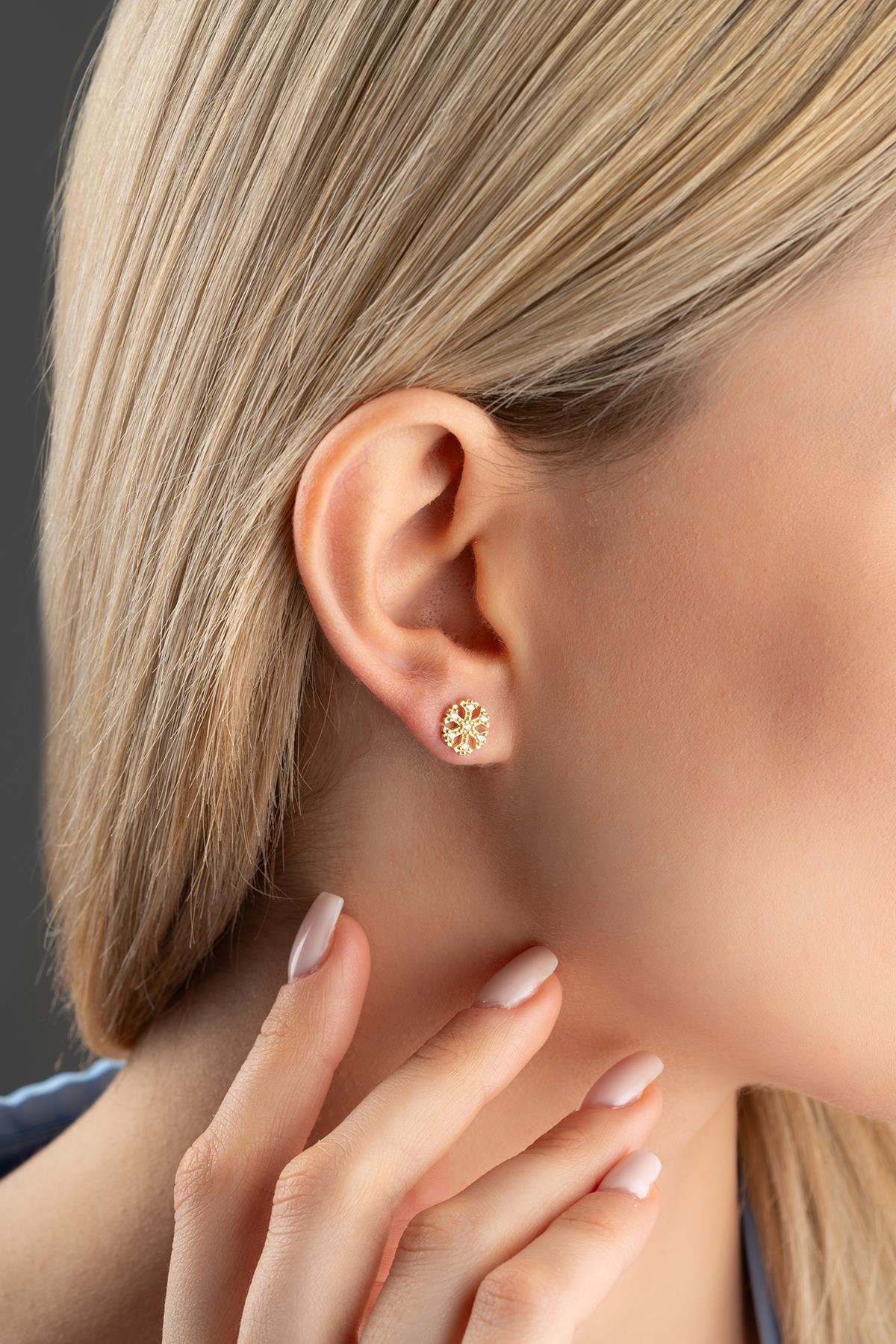 925 Ayar Gümüş Gold Kaplama Minimal Kartanesi Küpe