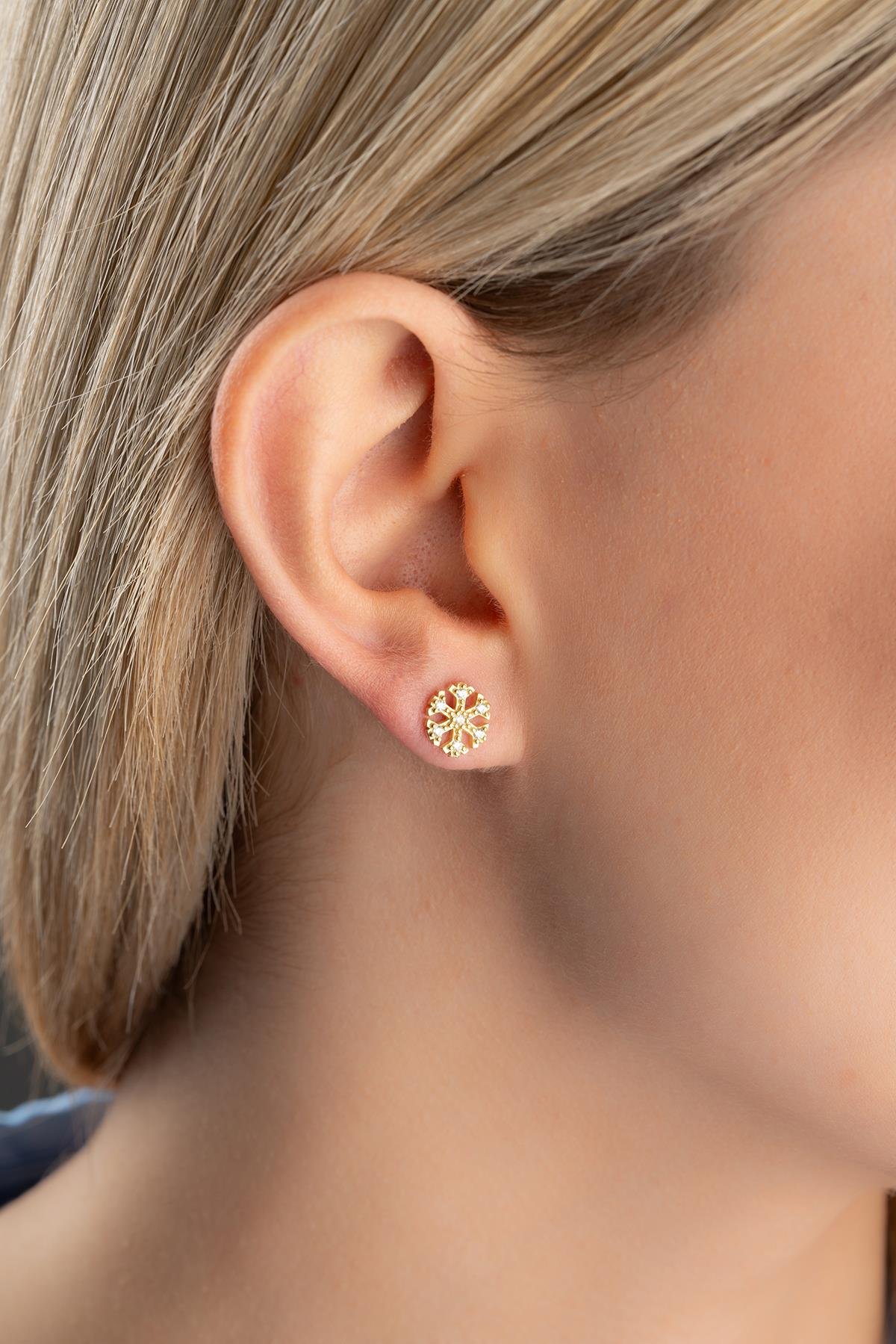 925 Ayar Gümüş Gold Kaplama Minimal Kartanesi Küpe