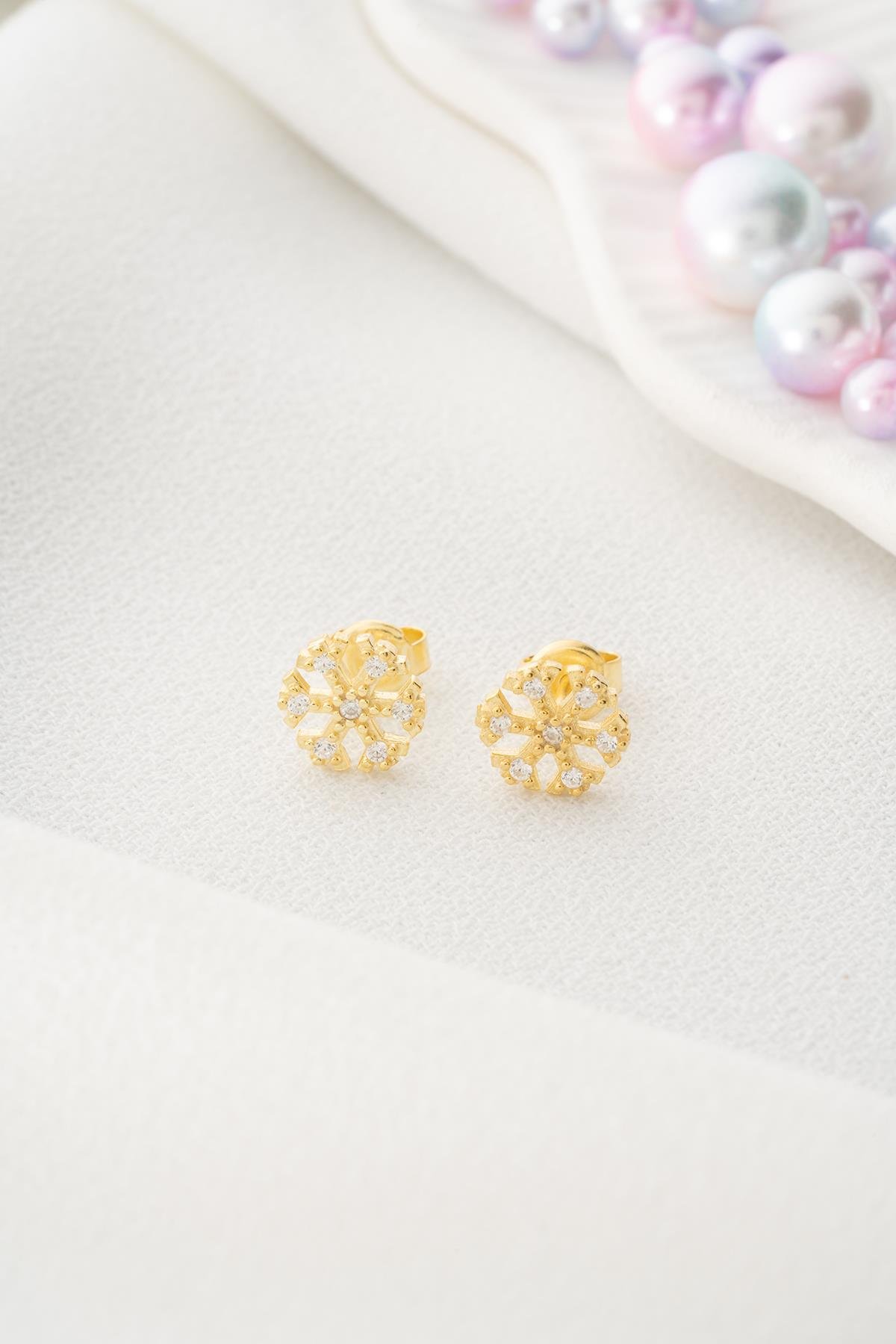 925 Ayar Gümüş Gold Kaplama Minimal Kartanesi Küpe