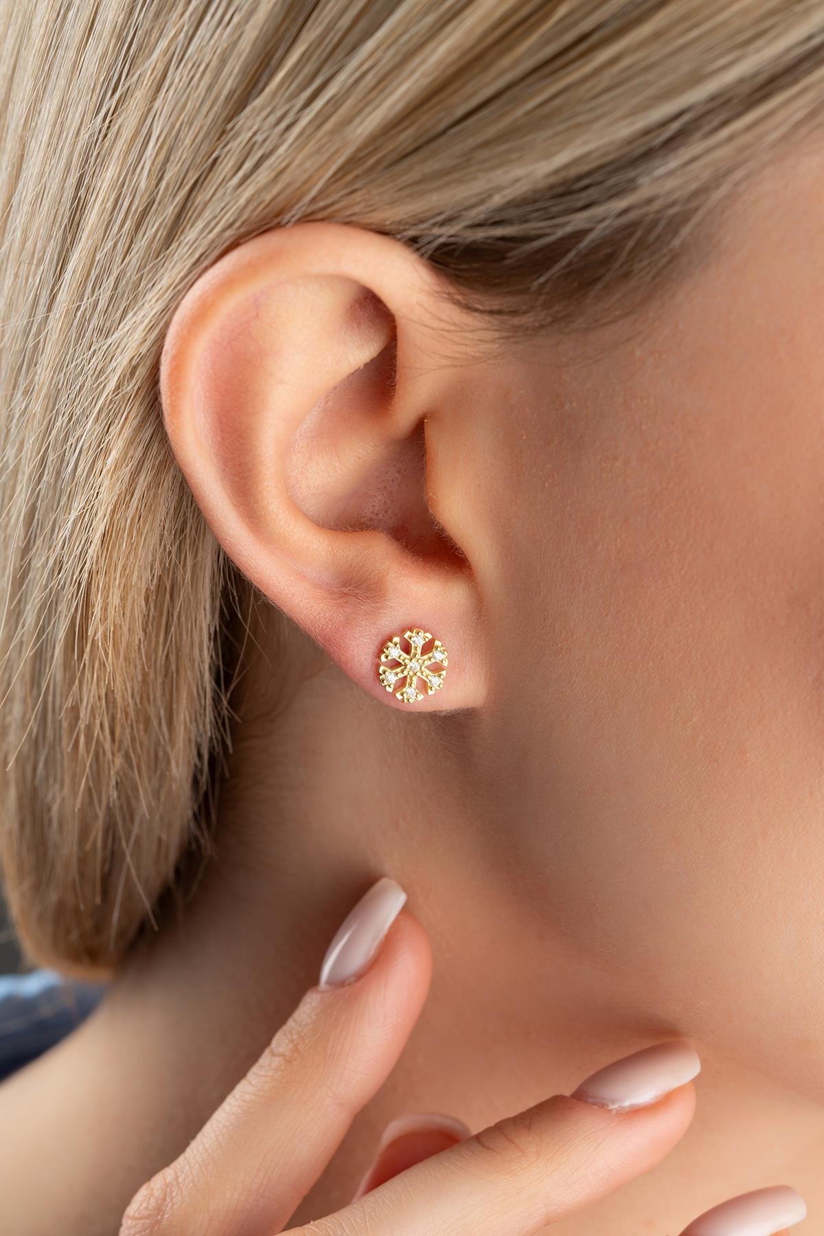 925 Ayar Gümüş Gold Kaplama Minimal Kartanesi Küpe