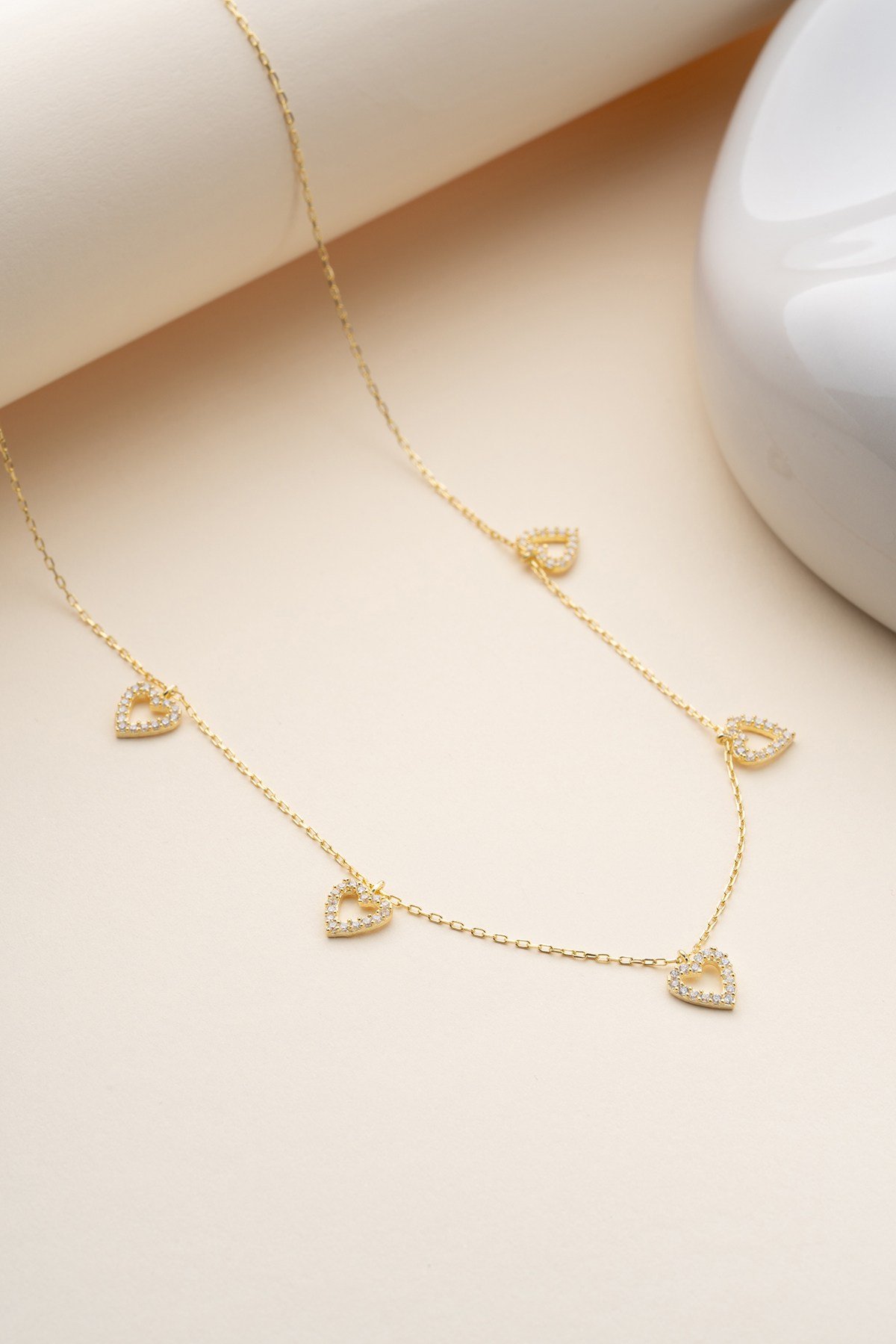 925 Ayar Gümüş Gold Kaplama Minimal Kalpli Şans Kolye