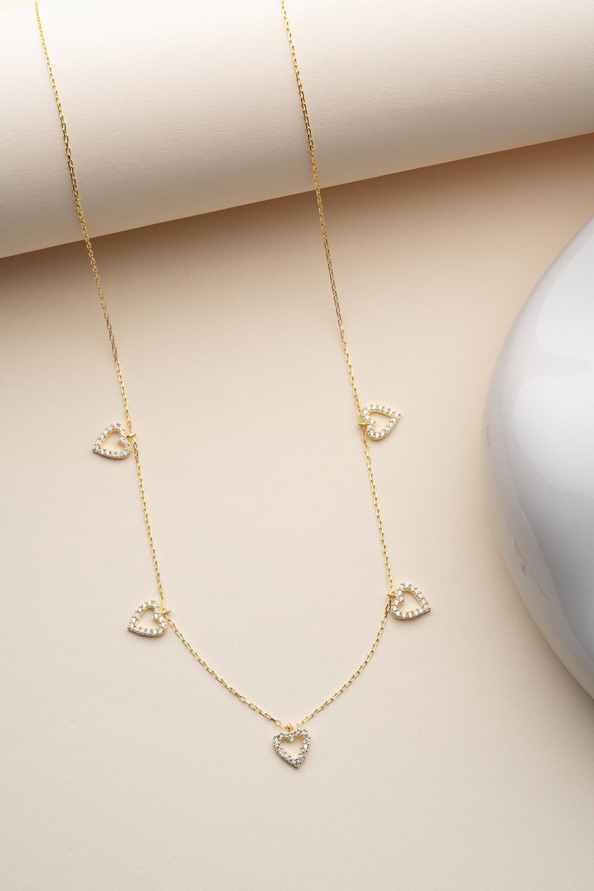 925 Ayar Gümüş Gold Kaplama Minimal Kalpli Şans Kolye