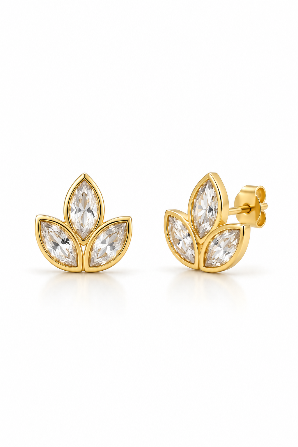 925 Ayar Gümüş Gold Kaplama Minimal Lotus Çiçeği Küpe